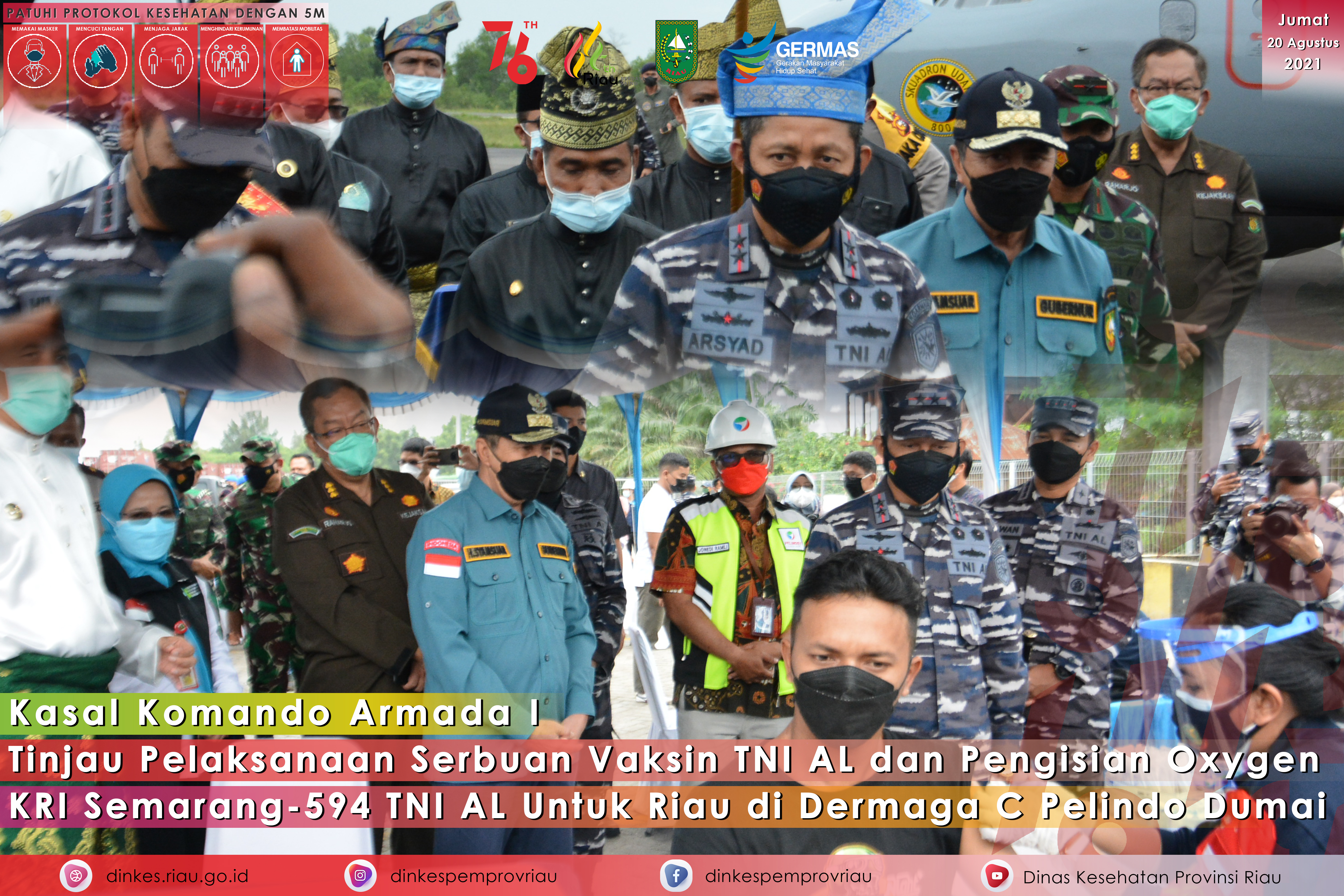Gubri tinjau pelaksanaan vaksinasi dan pengisian oksigen KRI Semarang-594 di dermaga dumai